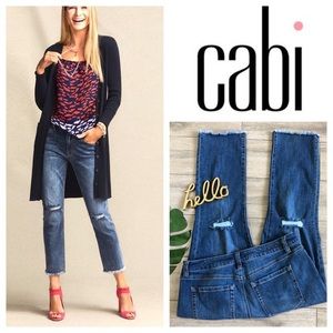 CAbi Cropped High Straight Distressed Jeans Sz16